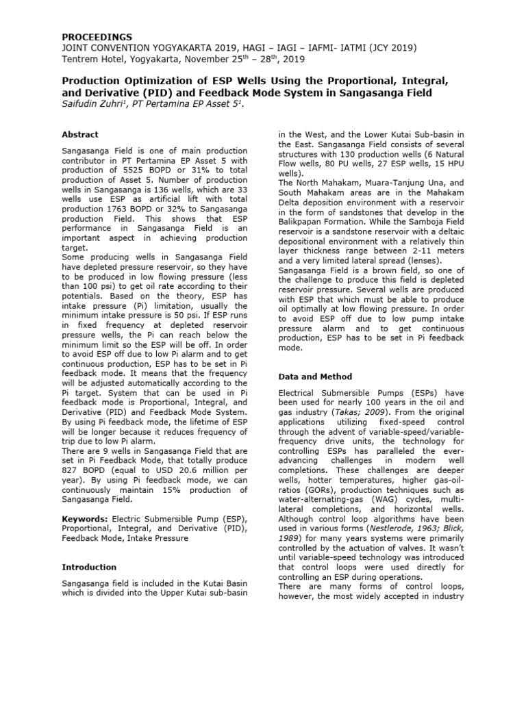 ESP Production Optimization in Sangasanga | PDF | Feedback | Pump