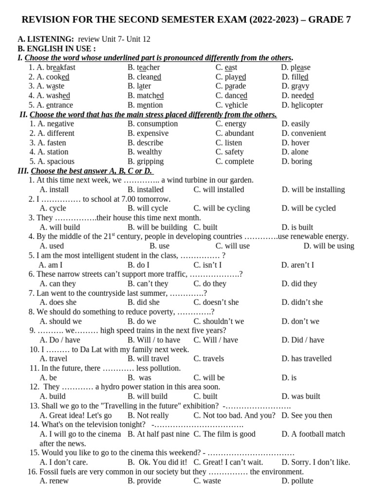 Grade 7 Second Semester Exam Revision | PDF | Rocket | Transport