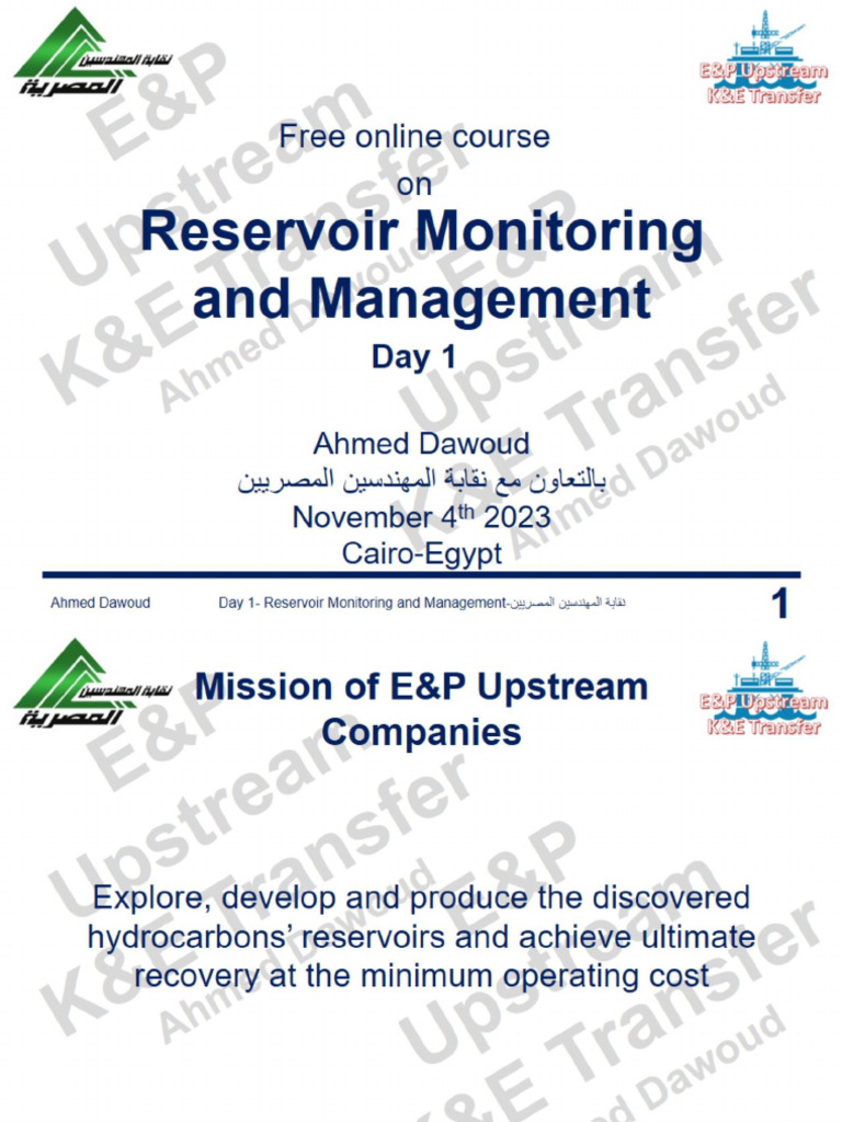 Day 1 of 5 - Reservoir Monitoring and Management- نقاب المهندسين | PDF