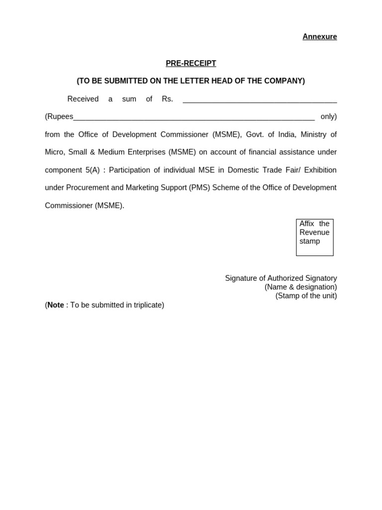 Pre-Receipt for MSME Financial Assistance | PDF