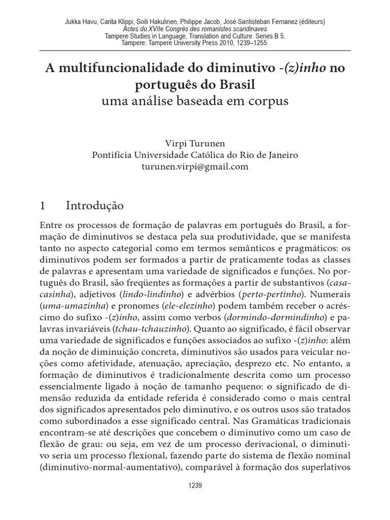 Multifuncionalidade do Diminutivo em Português | PDF | Linguística ...