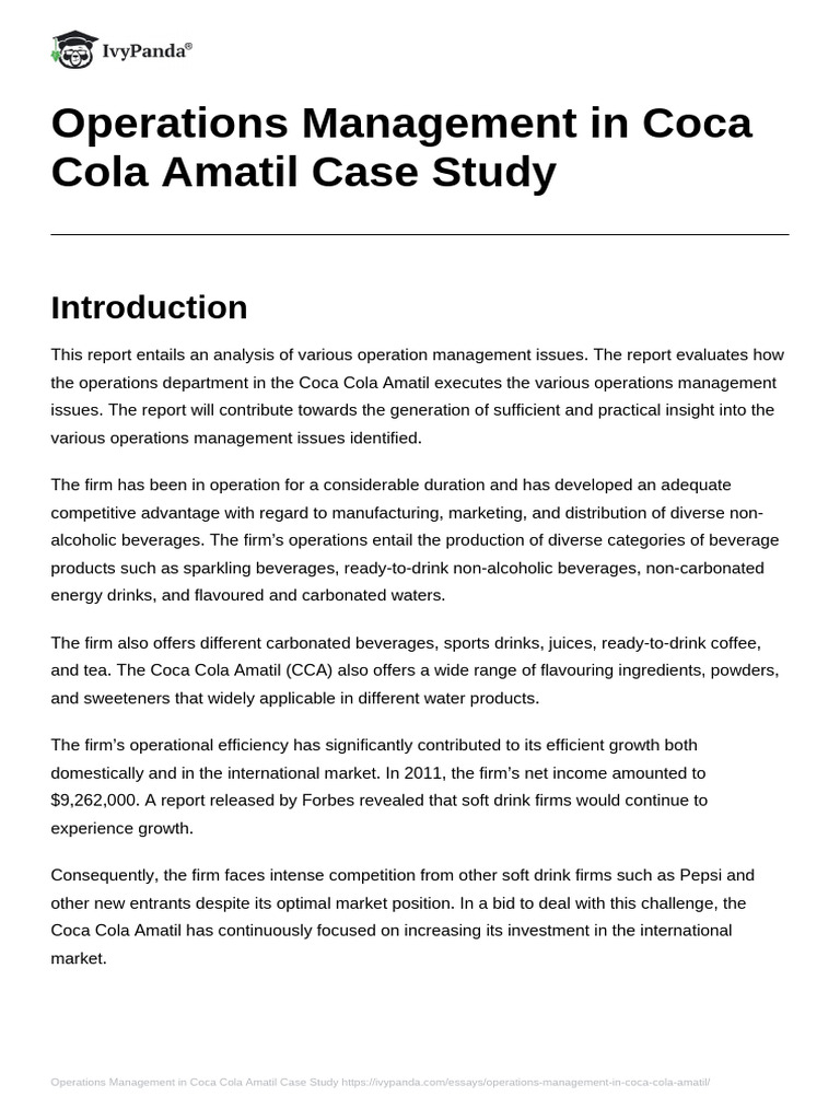 Operations Management in Coca Cola Amatil | PDF | Risk | Quality Management