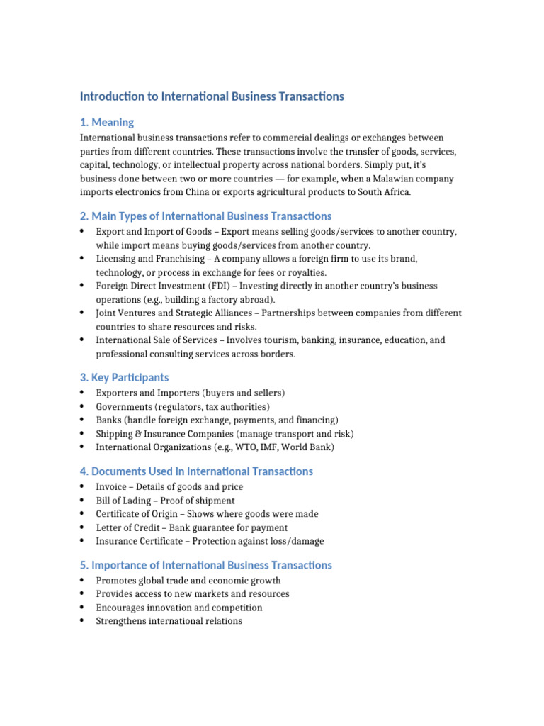 Overview of International Business Transactions | PDF