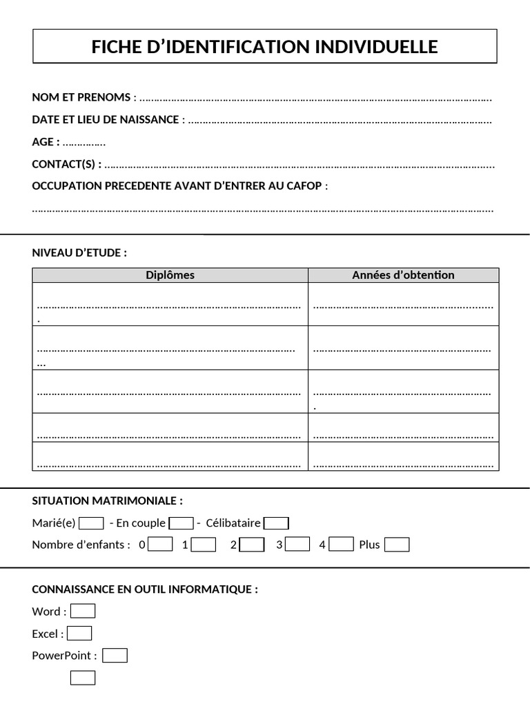 Fiche D'identification Individuelle | PDF