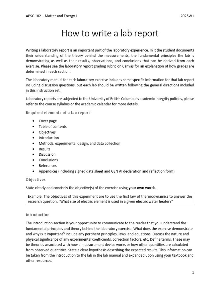 Lab Report Writing Guide for APSC 182 | PDF | Cartesian Coordinate ...