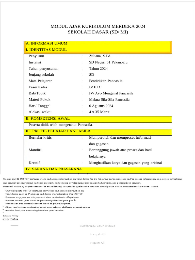 Modul Ajar Kurikulum Merdeka 2024 Sekolah Dasar (SD/ Mi) : A. Informasi ...