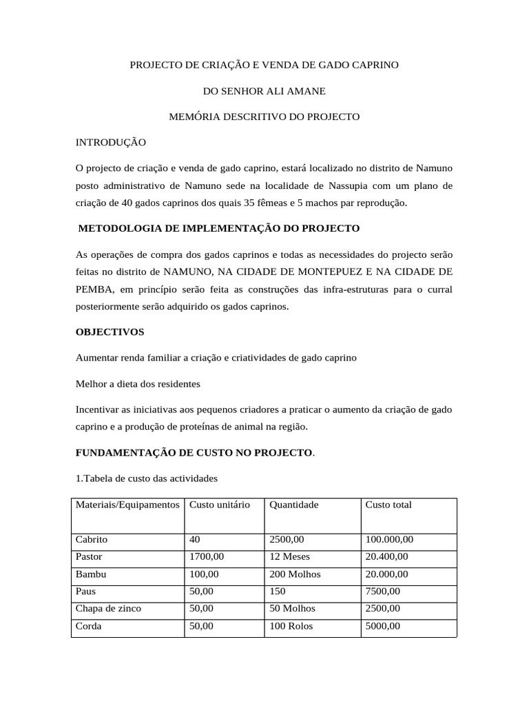 Criação e Venda de Gado Caprino em Namuno | PDF | Economias
