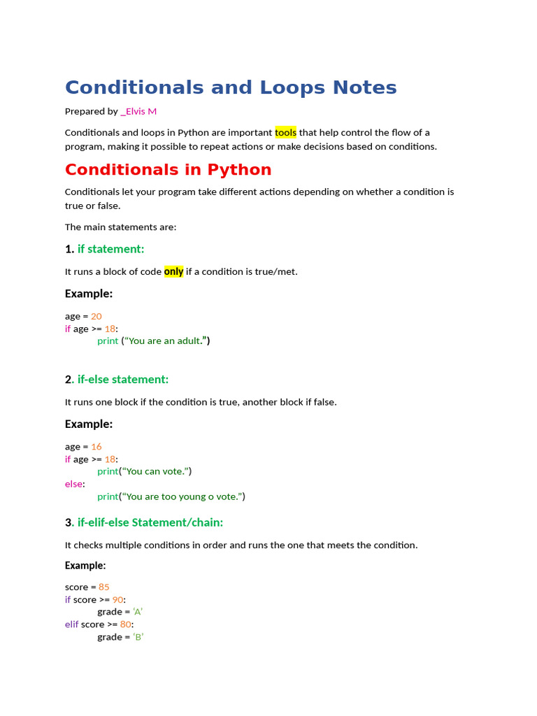 Python Conditionals and Loops Guide | PDF | Control Flow | Programming ...