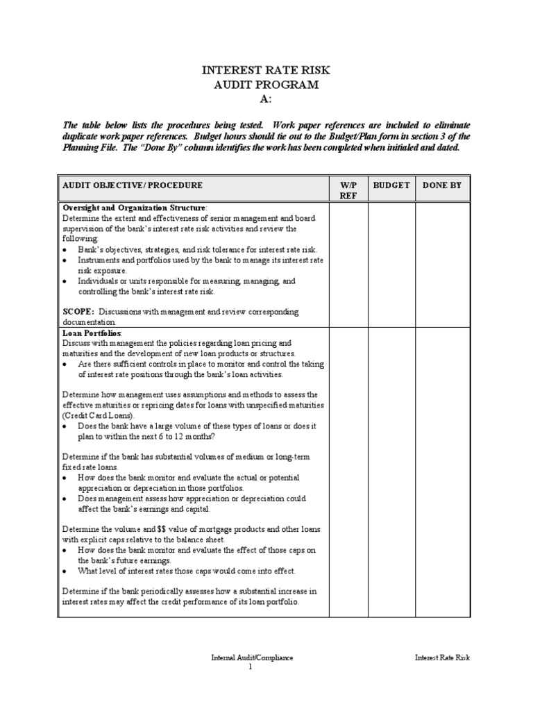 Interest Rate Risk Audit Procedures | PDF | Banks | Interest