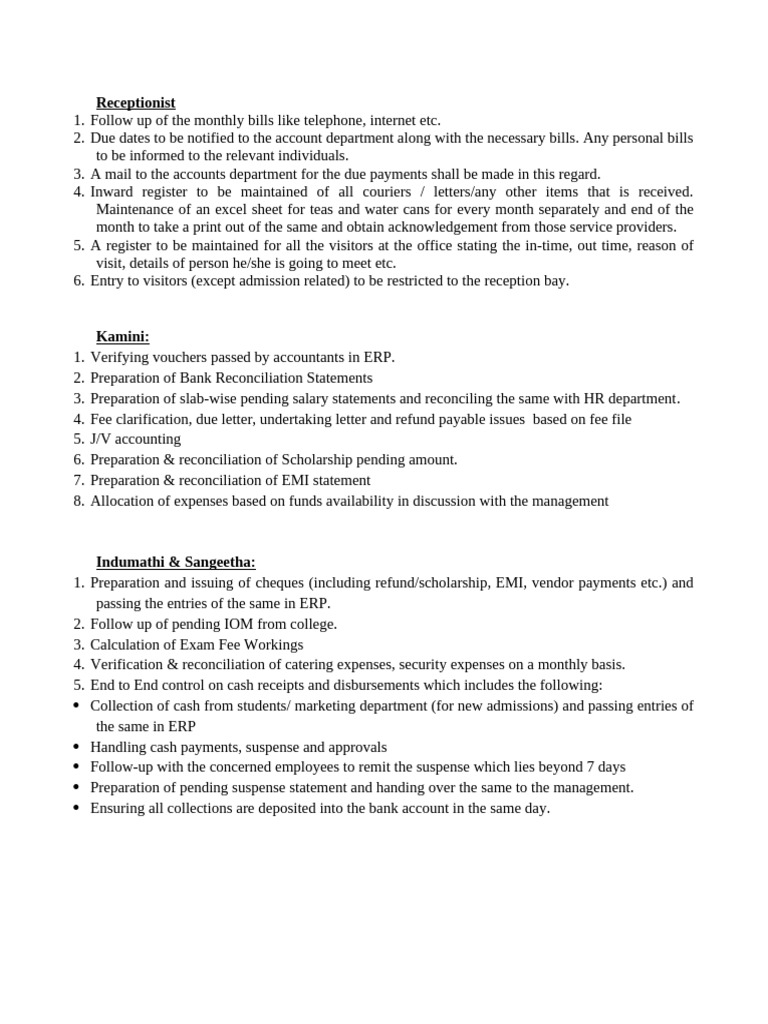 Receptionist and Accounting Duties Guide | PDF