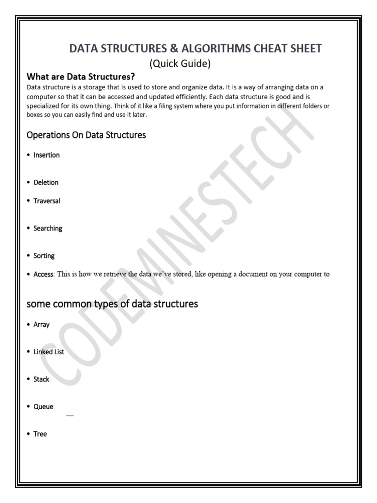 Data Structure Cheat Notes Removed 1 | PDF | Database Index | Pointer ...