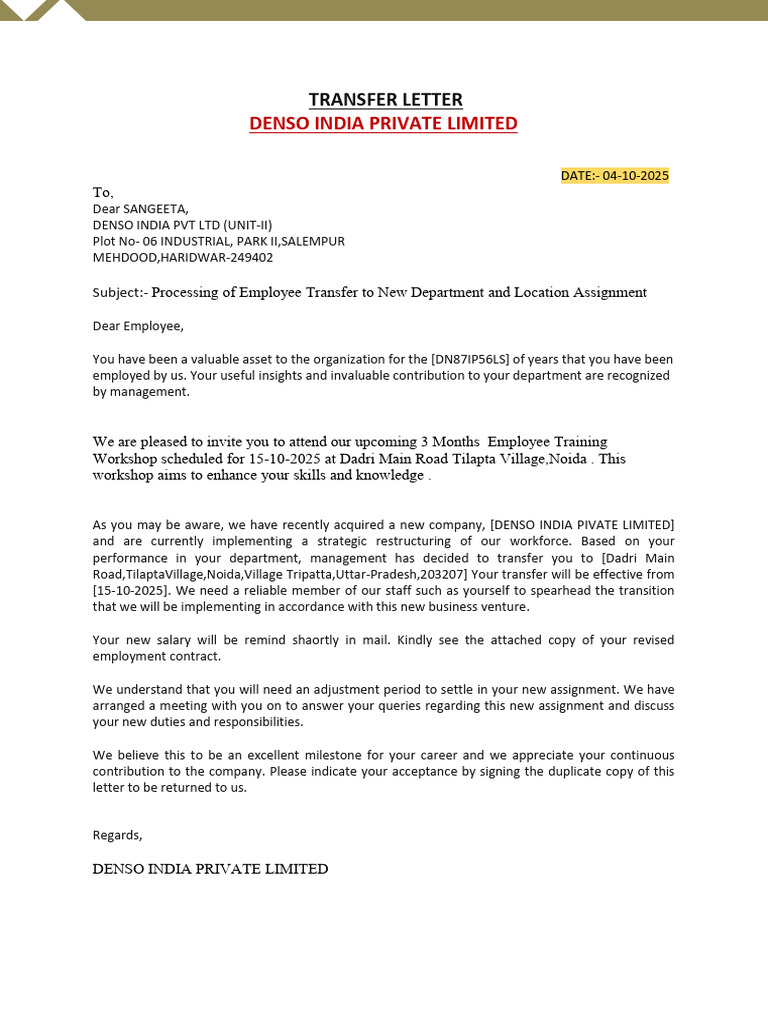 Transfer Letter Doc95987f9549 | PDF