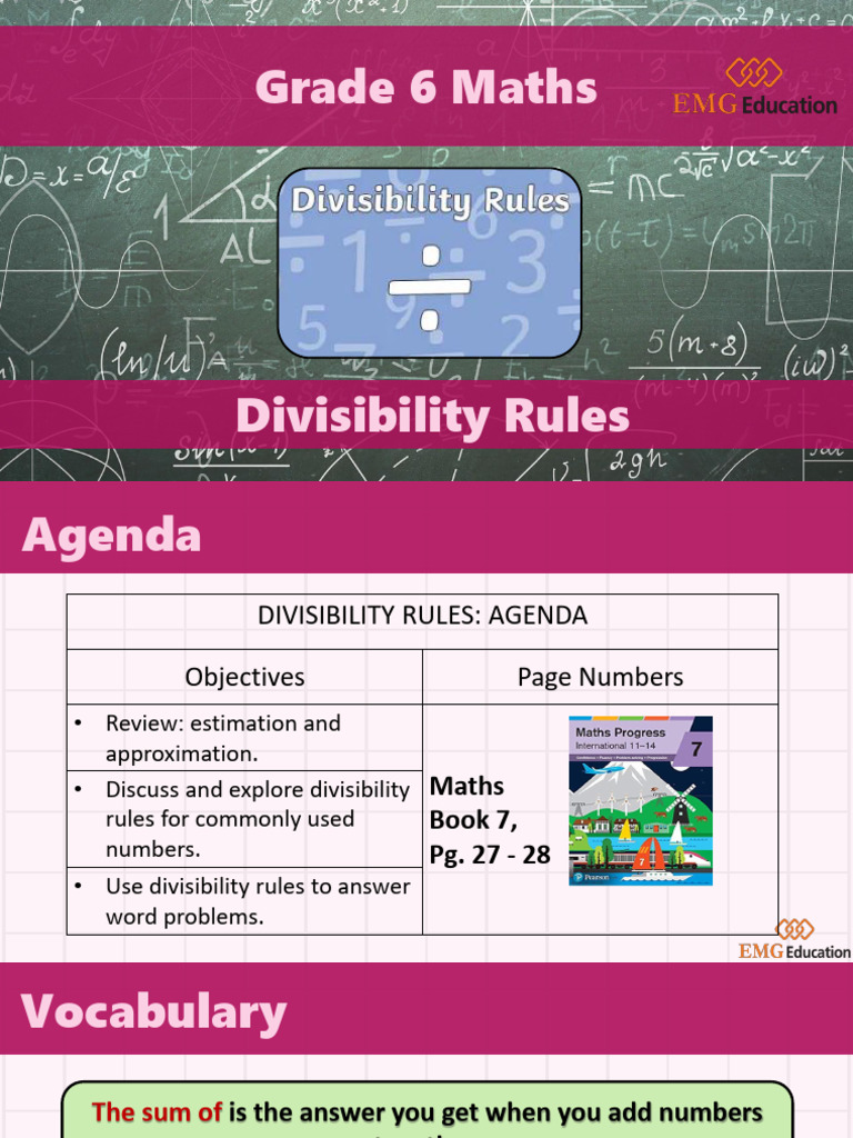 Grade 6 Divisibility Rules Guide | PDF | Chess