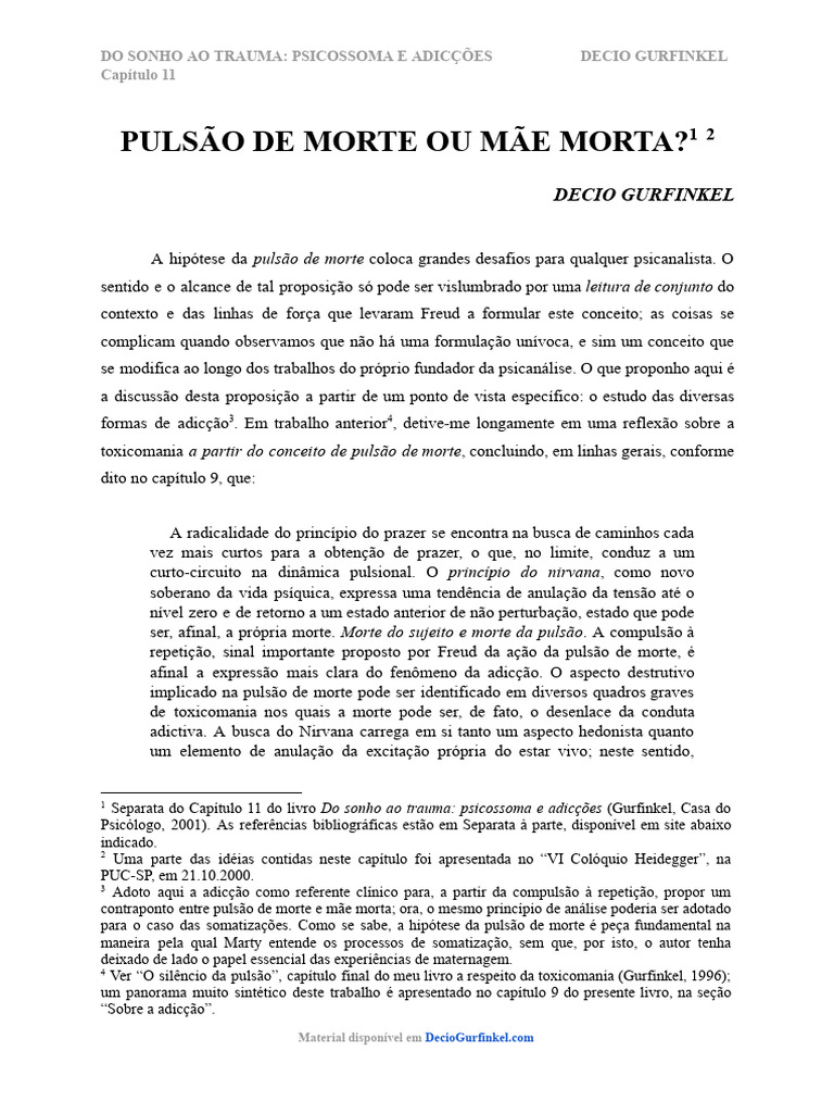 Pulsão de Morte Ou Mãe Morta - Decio Gurfinkel | PDF | Psicanálise ...