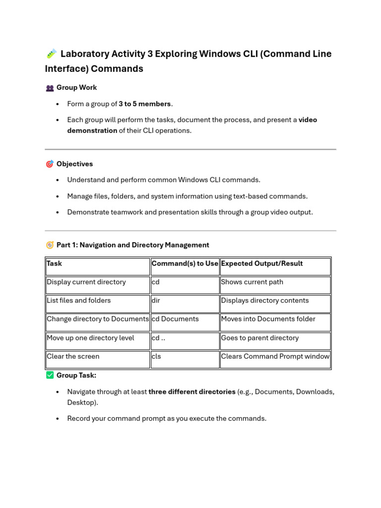 Windows CLI Commands Lab Activity | PDF | Directory (Computing ...