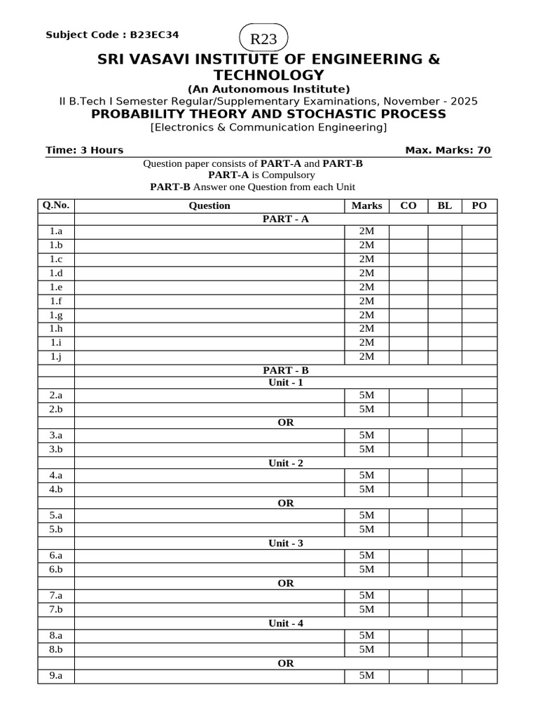 PTSP R23 Question Paper - B23EC34 | PDF | Chess Theory | Chess