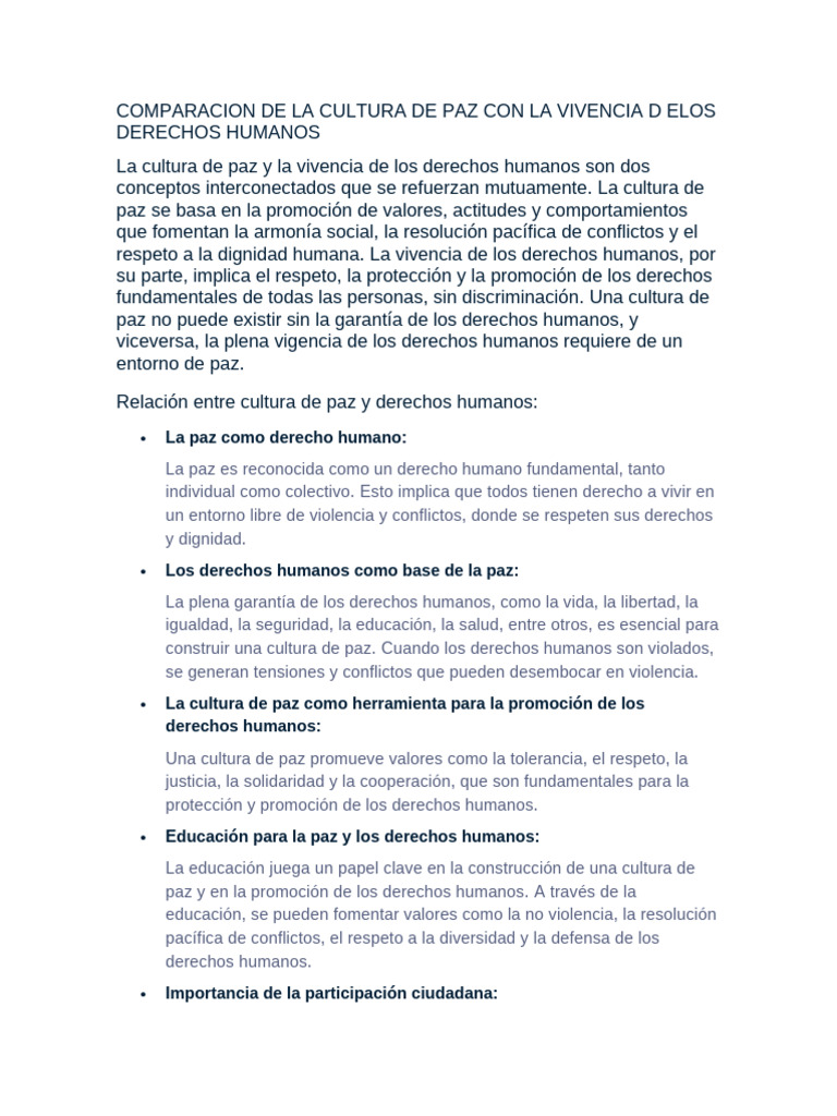 Cultura de Paz y Derechos Humanos | PDF | Derechos humanos | Paz