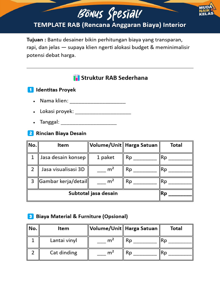 Template RAB Interior untuk Desainer | PDF