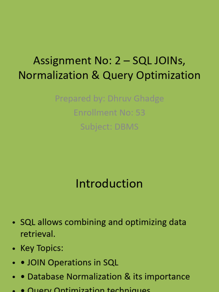 SQL JOINs, Normalization & Optimization | PDF | Databases | Data Management