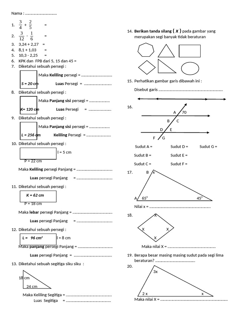 Soal Matematika Dasar dan Geometri | PDF