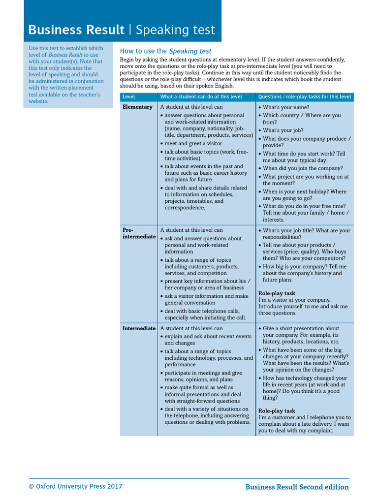 Business Result Speaking Test Guide | PDF | Cognitive Science | Human ...