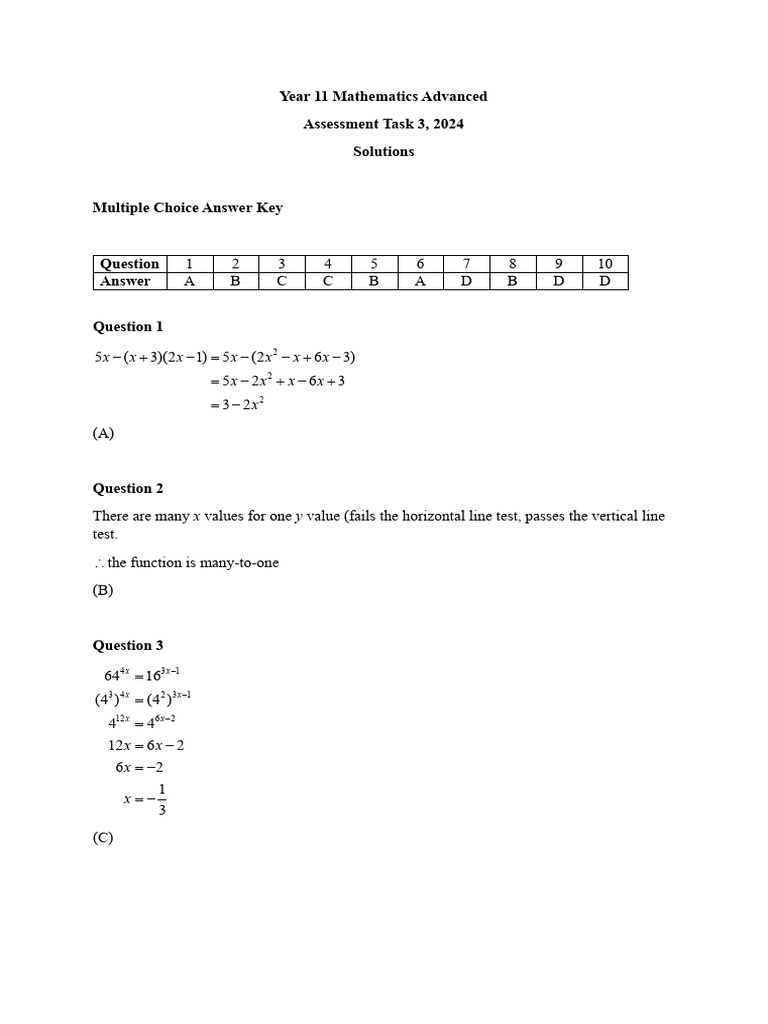 Year 11 Maths Advanced Task 3 Solutions | PDF | Tangent | Mathematics