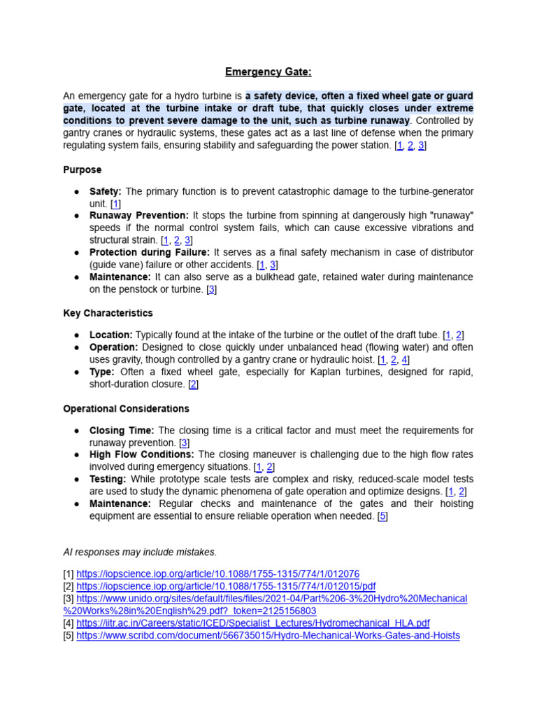 Emergency Gate for Hydro Turbines | PDF | Turbine | Hydropower