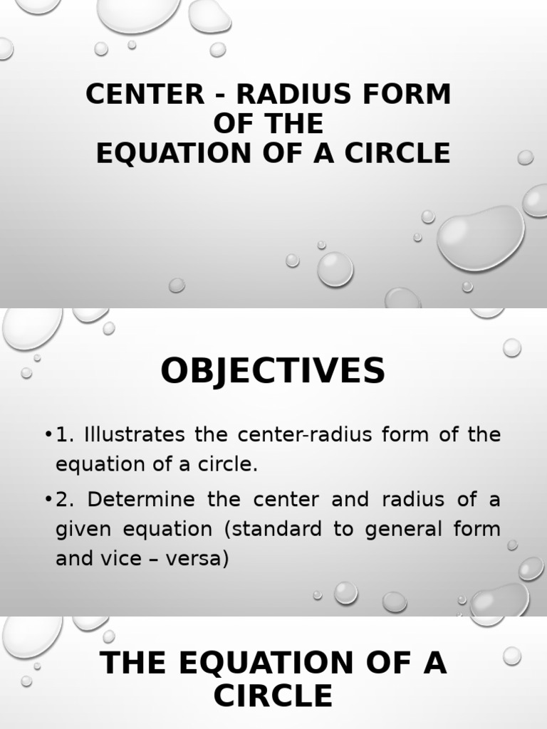 Center Radius Form of The Equation of A | PDF