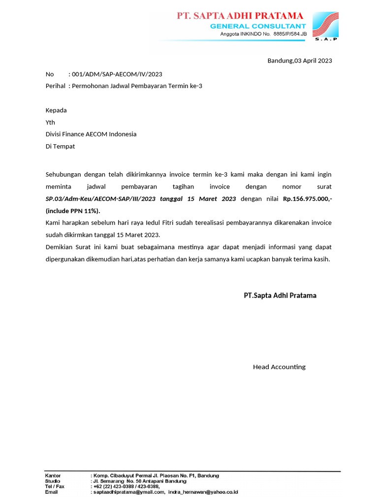 Permohonan Jadwal Pembayaran Termin 3 | PDF