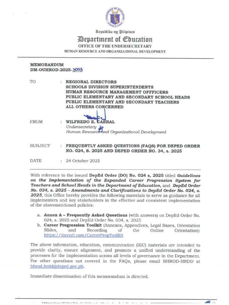DM Ouhrod 2025 3003 Frequently Asked Questions Faqs For Deped Order No ...