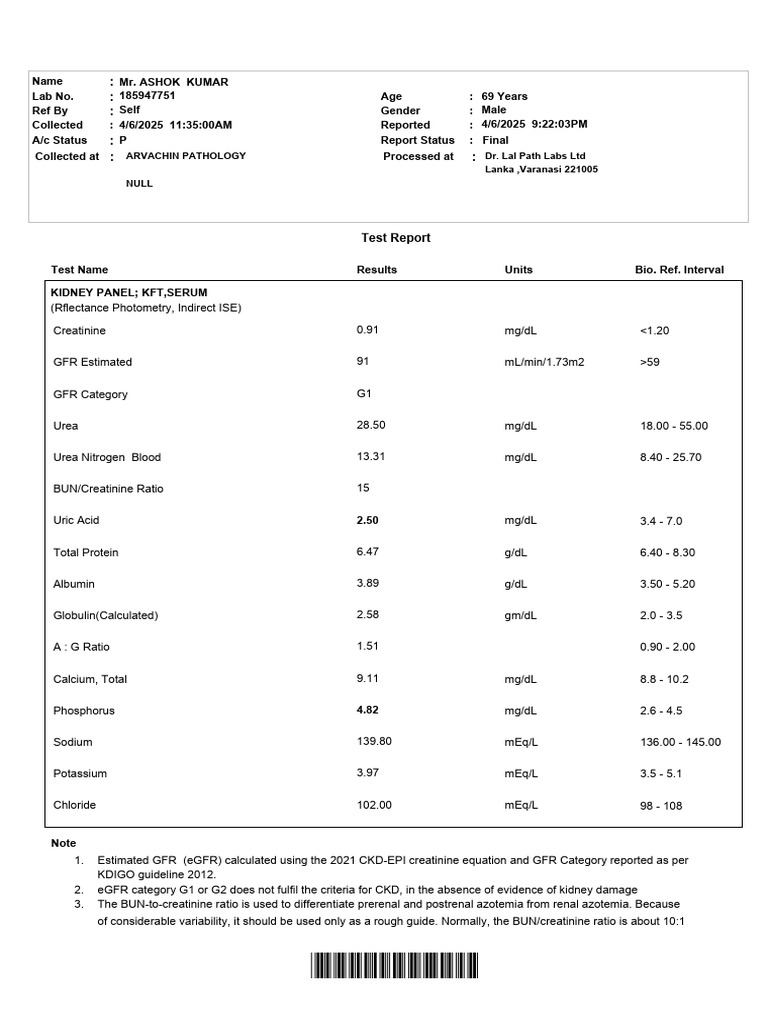 Kidney and Lipid Panel Test Results | PDF | Diseases And Disorders ...