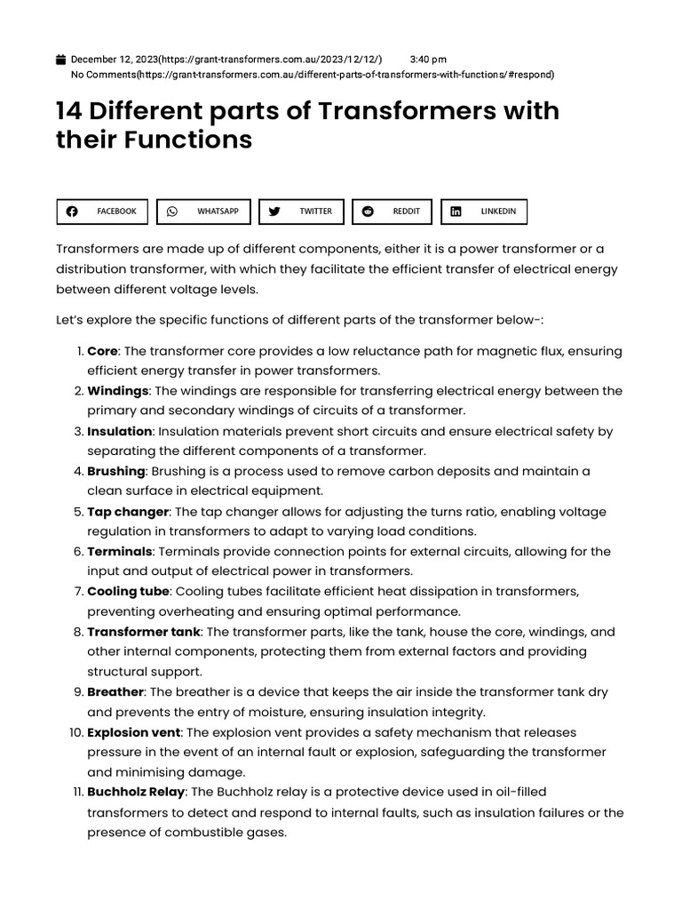14 Parts of a Transformer Explained | PDF | Transformer | Electric ...