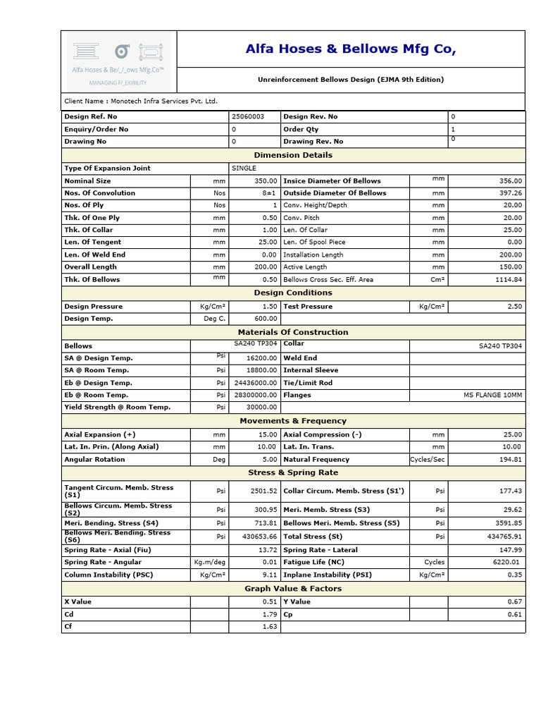 Unreinforced Bellows Design Specs | PDF | Applied And Interdisciplinary ...
