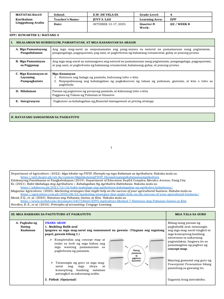 Epp 4 DLL q2 Week 8 | PDF