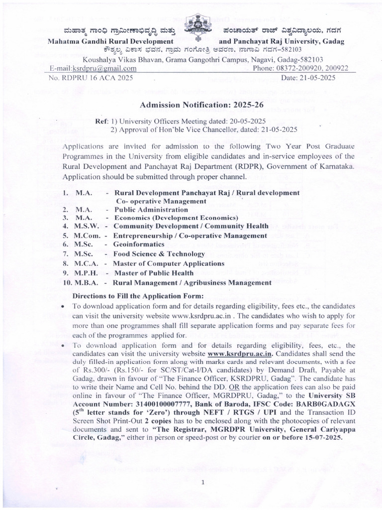 PG Admission Notification English 2 1 | PDF