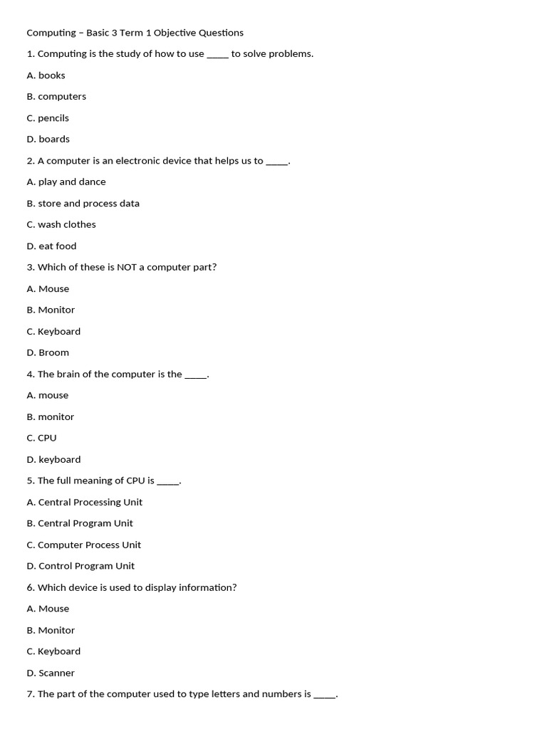 Basic 3 ICT Term 1 Quiz | PDF | Icon (Computing) | Computer Monitor