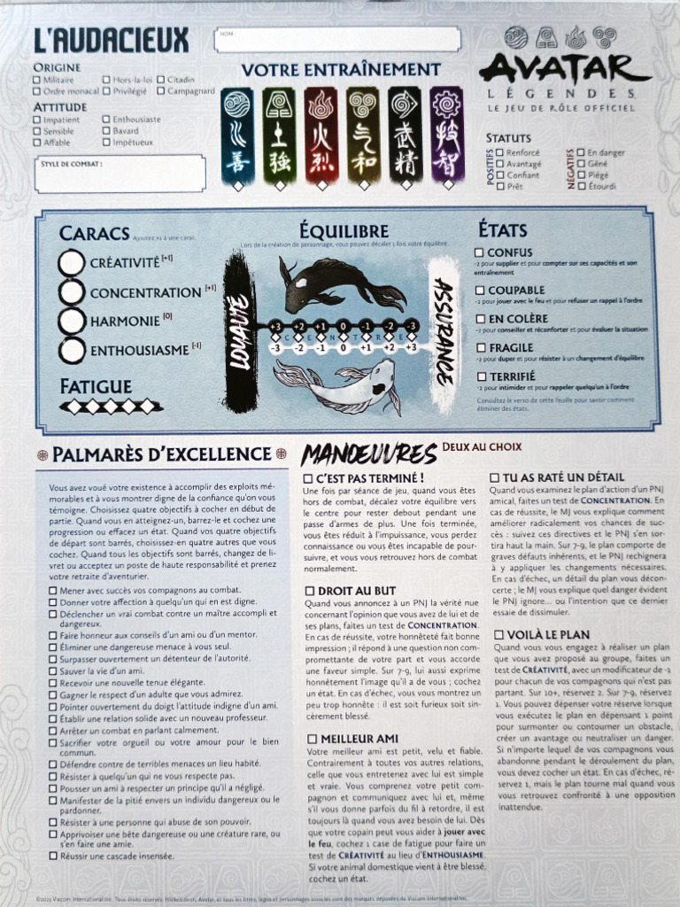 Fiches Perso Avatar JDR (Base) Recto Verso | PDF