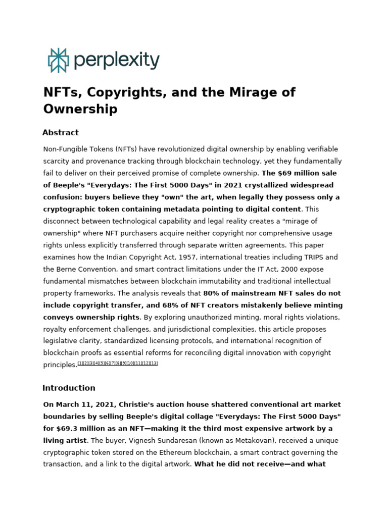 NFTS, Copyrights, and The Mirage of Ownership | PDF | Copyright ...