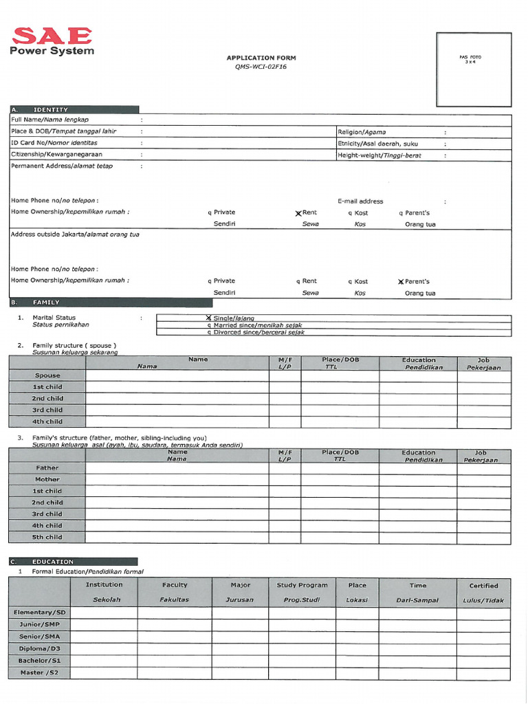 Application Form - SAE | PDF