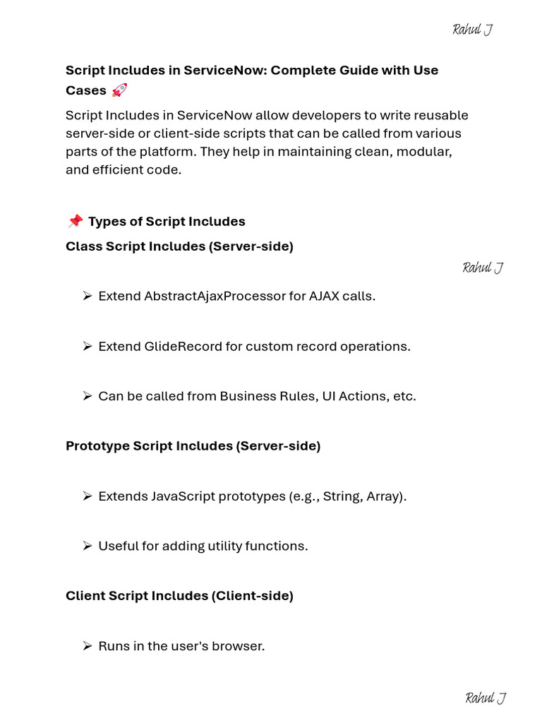 ServiceNow Script Includes Guide | PDF | Java Script | Client–Server Model