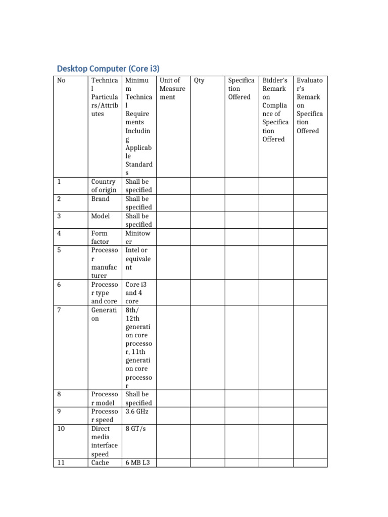 Core i3 Desktop Computer Specifications | PDF | Usb | Hard Disk Drive