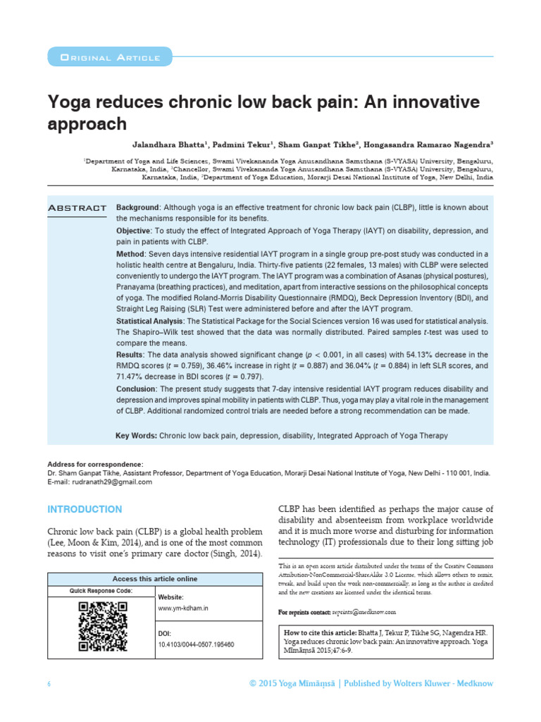 Yoga Therapy for Chronic Low Back Pain | PDF | Yoga | Asana