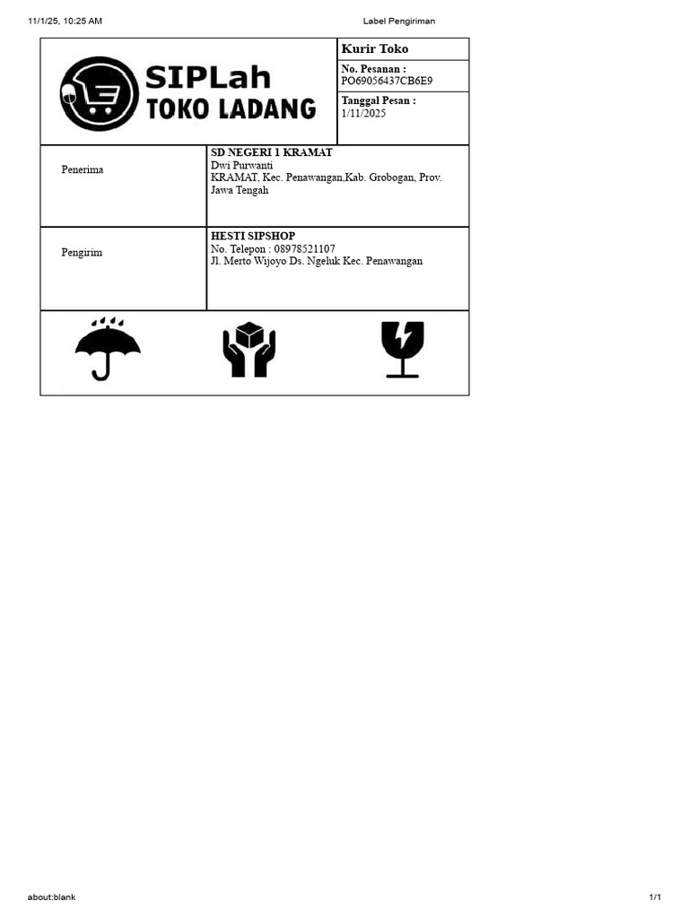 Pengiriman Pesanan PO69056437CB6E9 | PDF