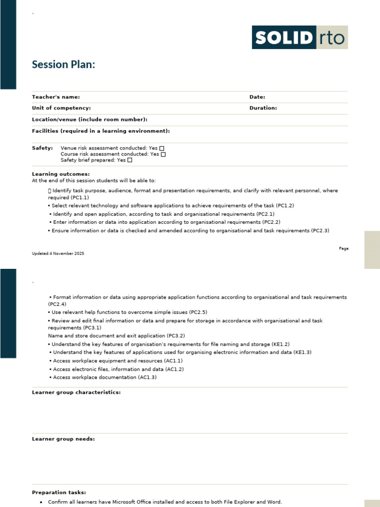 Microsoft Word & File Explorer Session Plan | PDF | Computer File ...