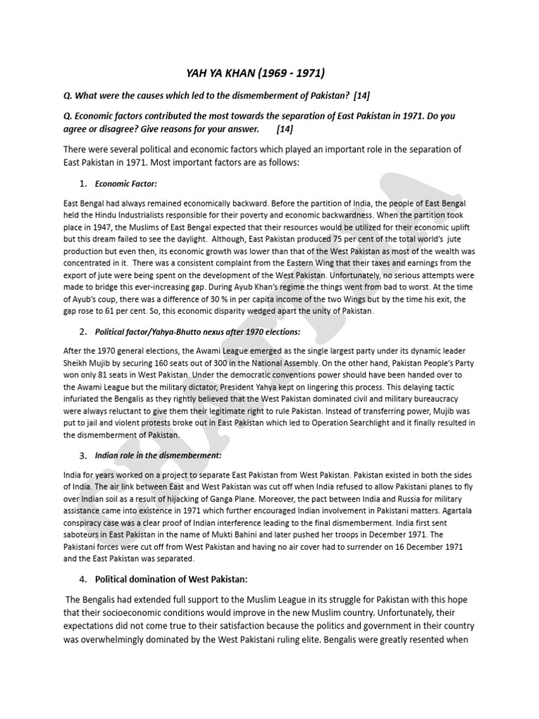 Causes of East Pakistan's Separation | PDF | Government Of Pakistan ...