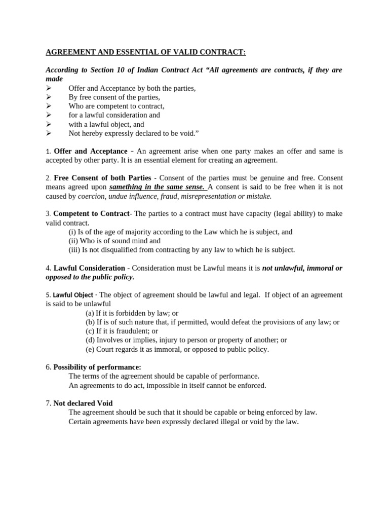 Essentials of a Valid Contract in India | PDF | Offer And Acceptance ...