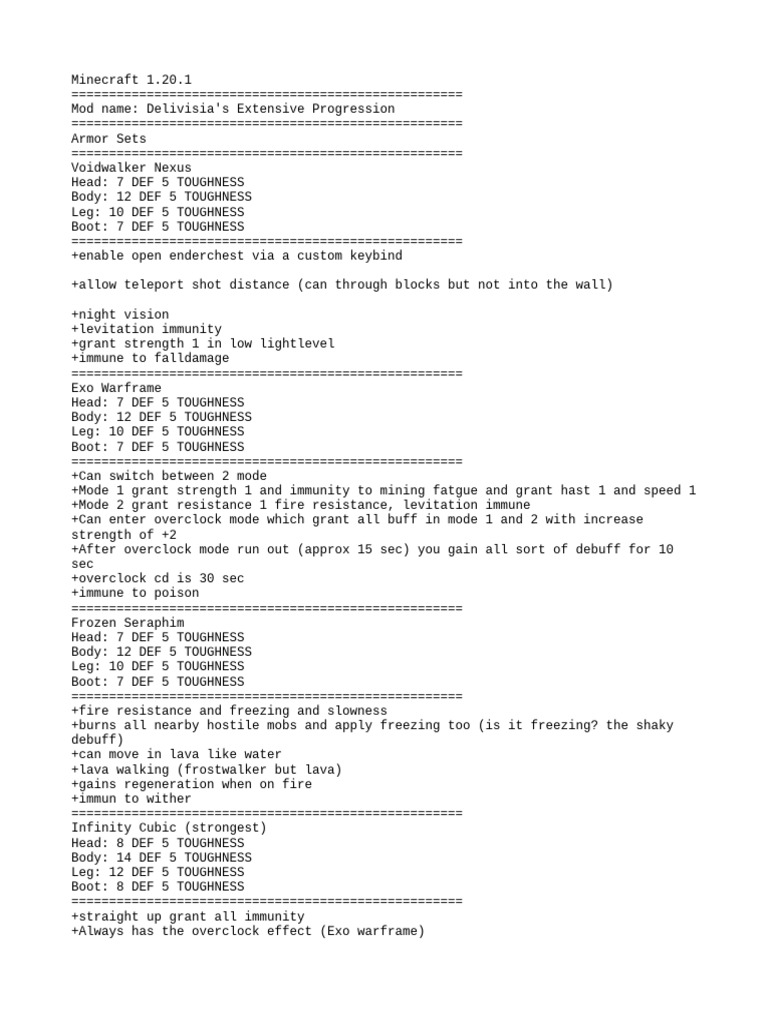 Minecraft 1.20.1: Delivisia's Progression Mod | PDF