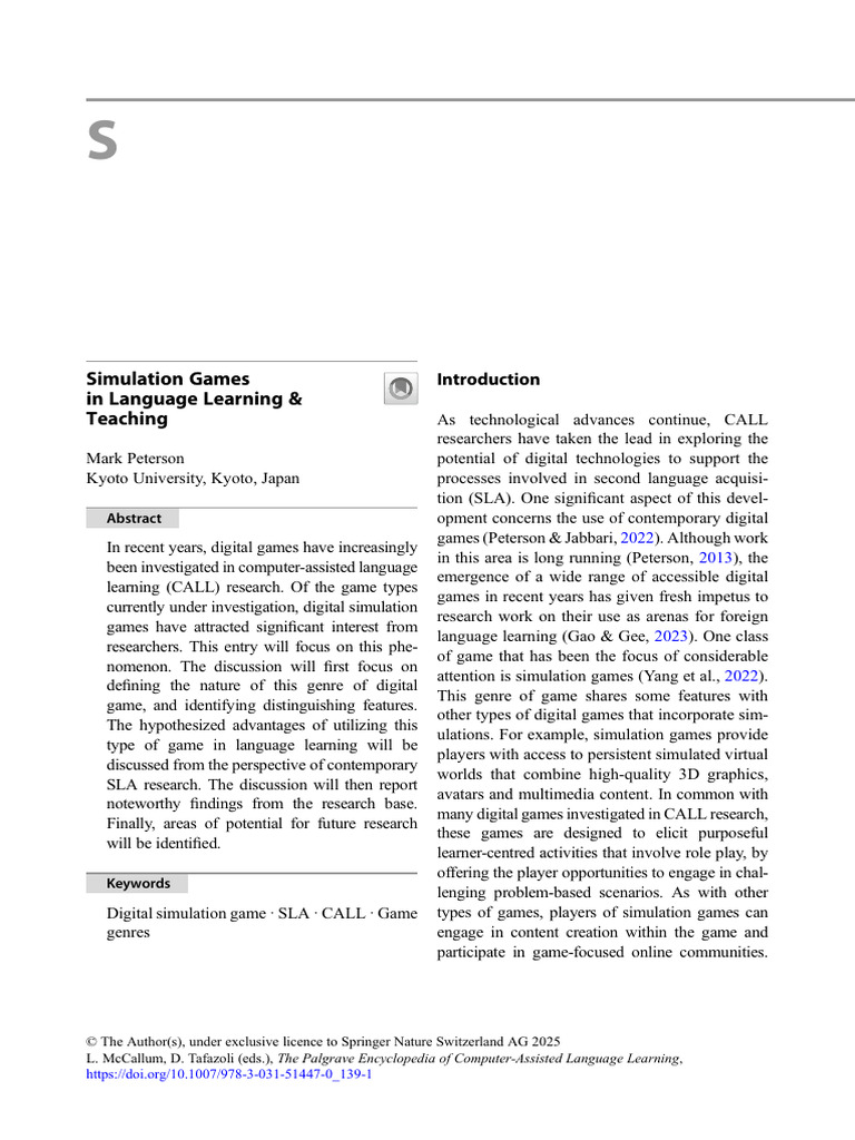 Simulation Games in Language Learning | PDF | Learning | Second ...