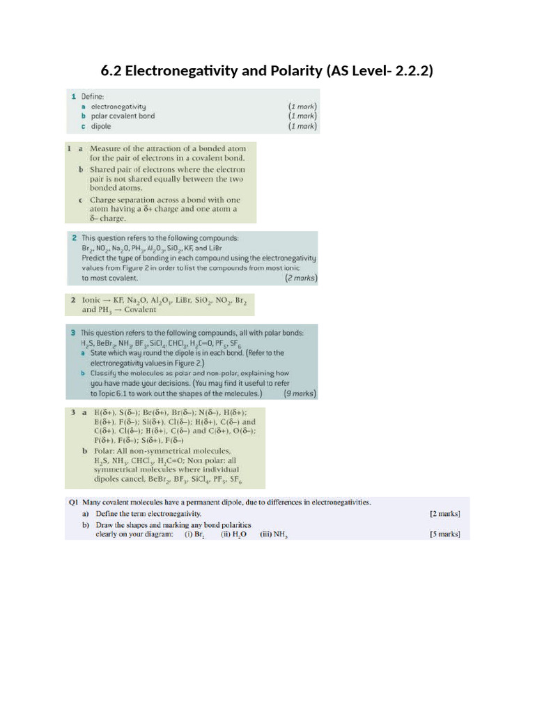 6.2 Electronegativity and Polarity | PDF
