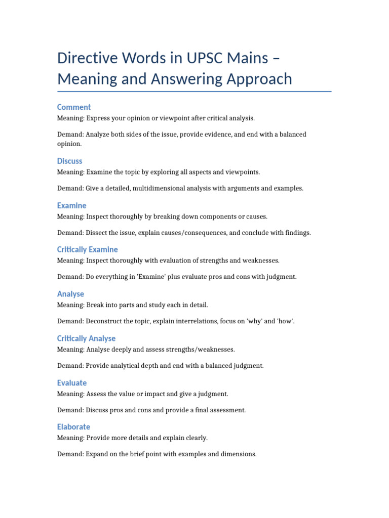 Directive Words UPSC Mains GS | PDF | Critical Thinking | Epistemology